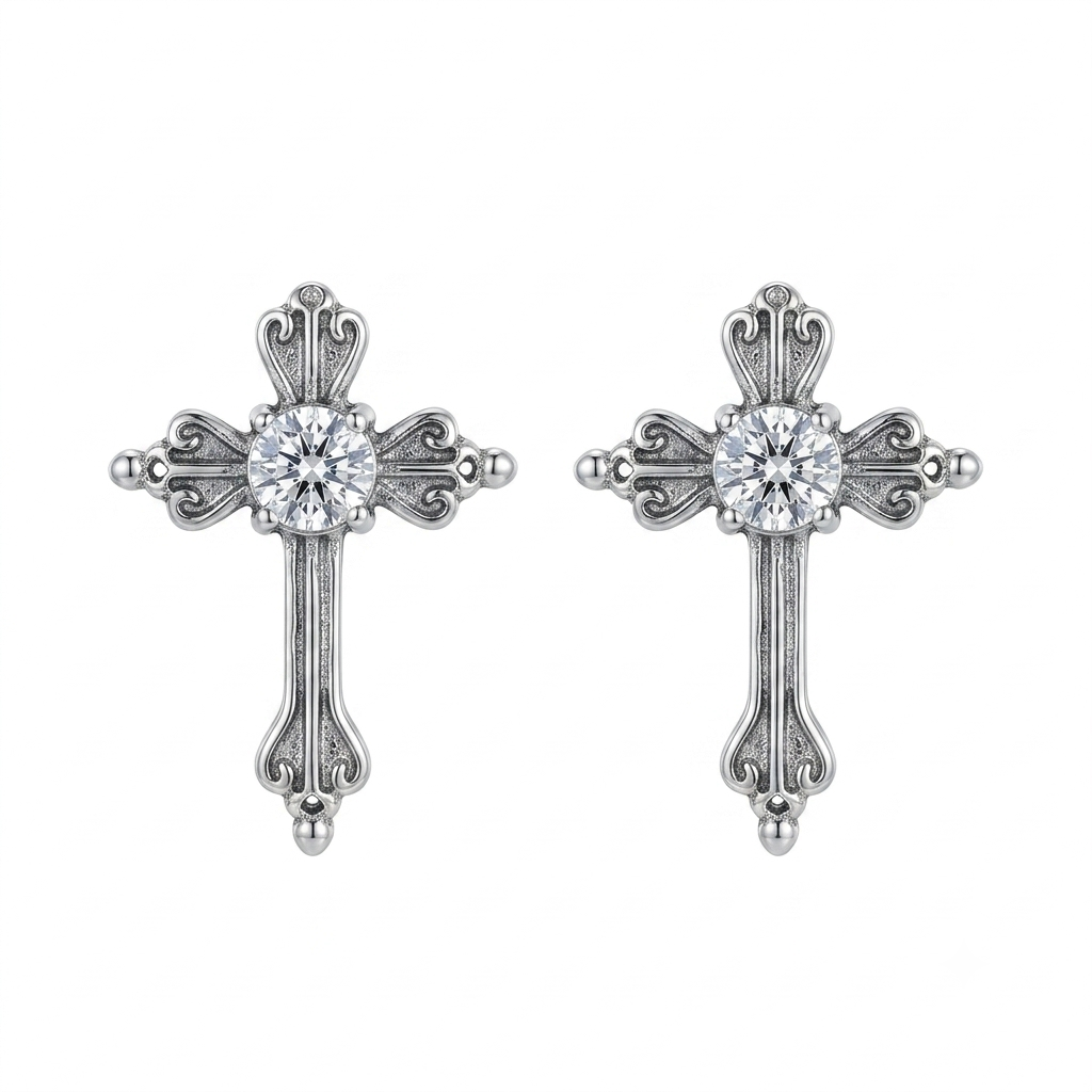 Silver Cross Stud Earrings