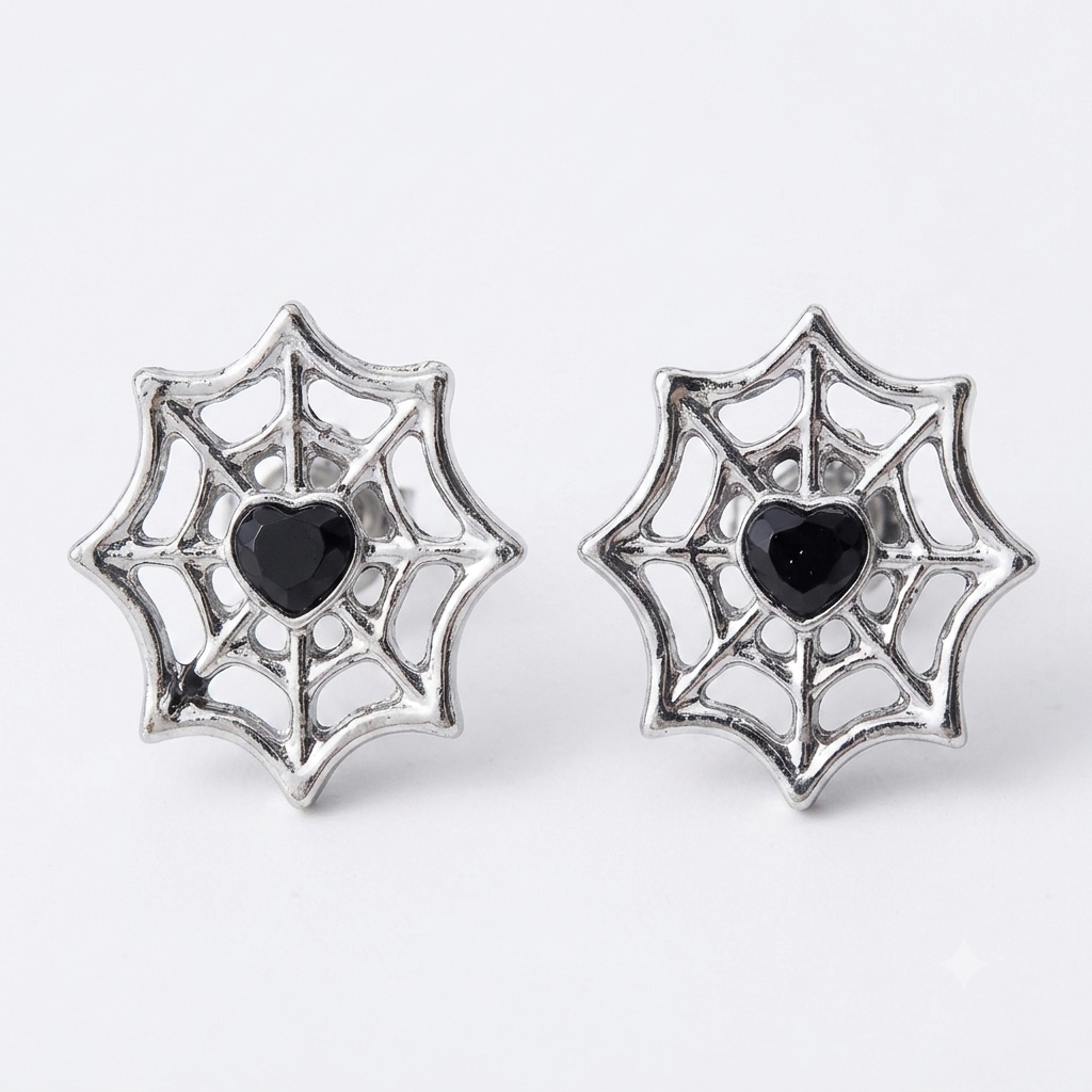 Spider Web Heart Earrings