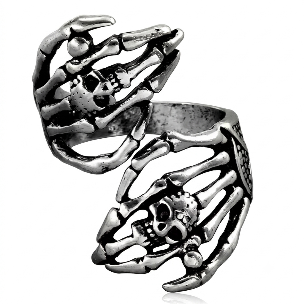 Skeleton Hands Skull Ring