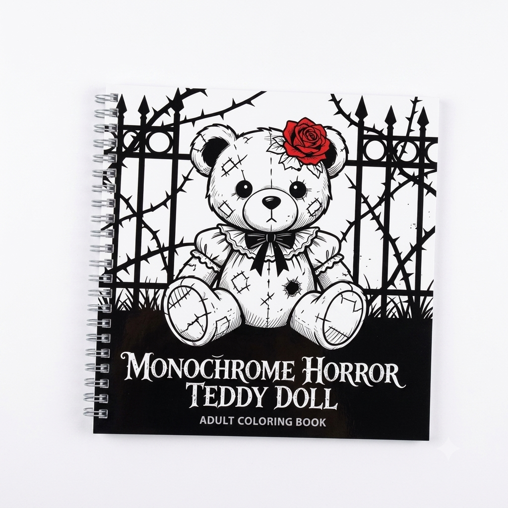 Monochrome Horror Teddy Doll Coloring Book
