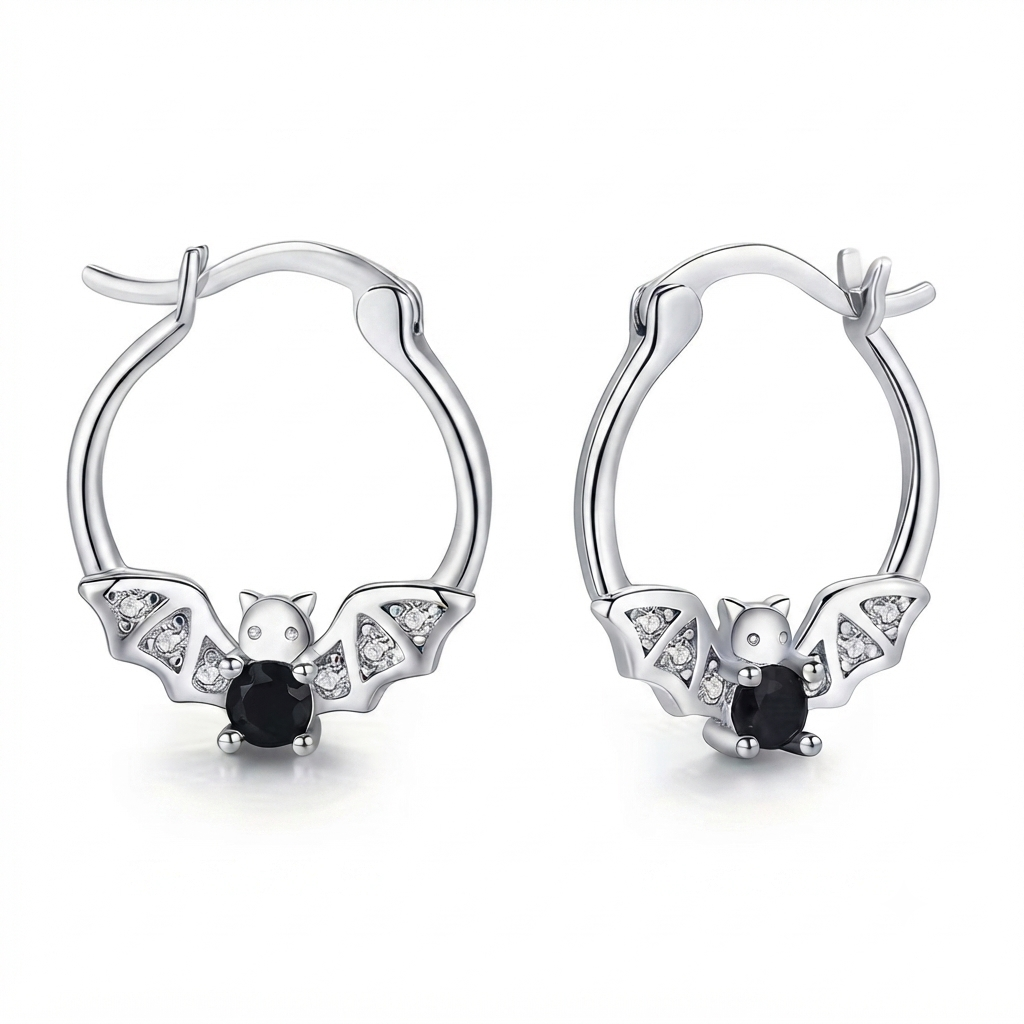 Sterling Silver Bat Hoop Earrings