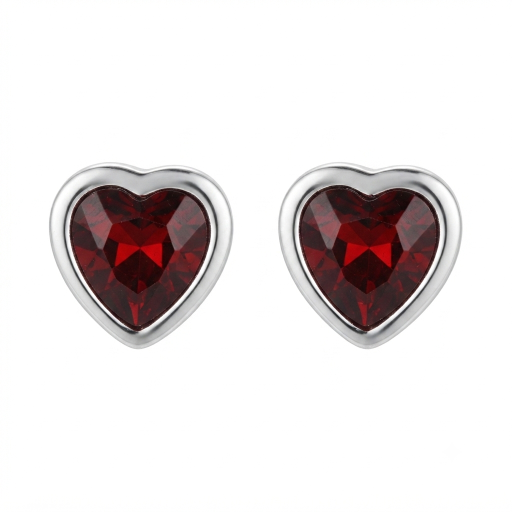 Heart-Shaped Red Crystal Stud Earrings