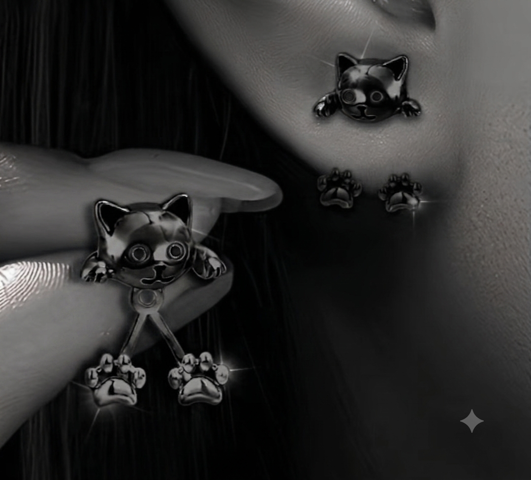 Cat and Paw Earrings Set