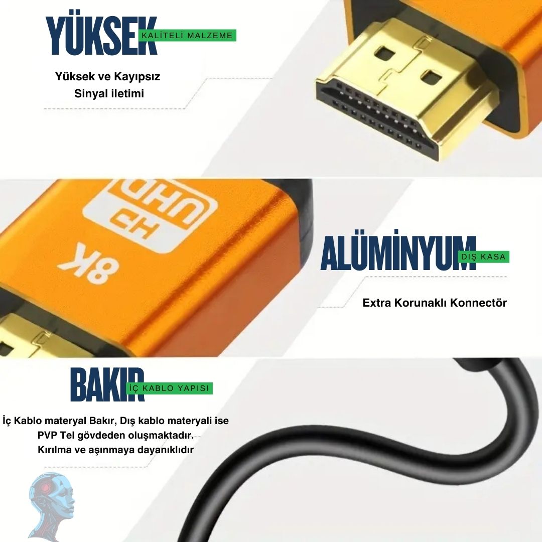 Oykutech HDMI 2.1 Kablo – 3 Metre, 8K Çözünürlük