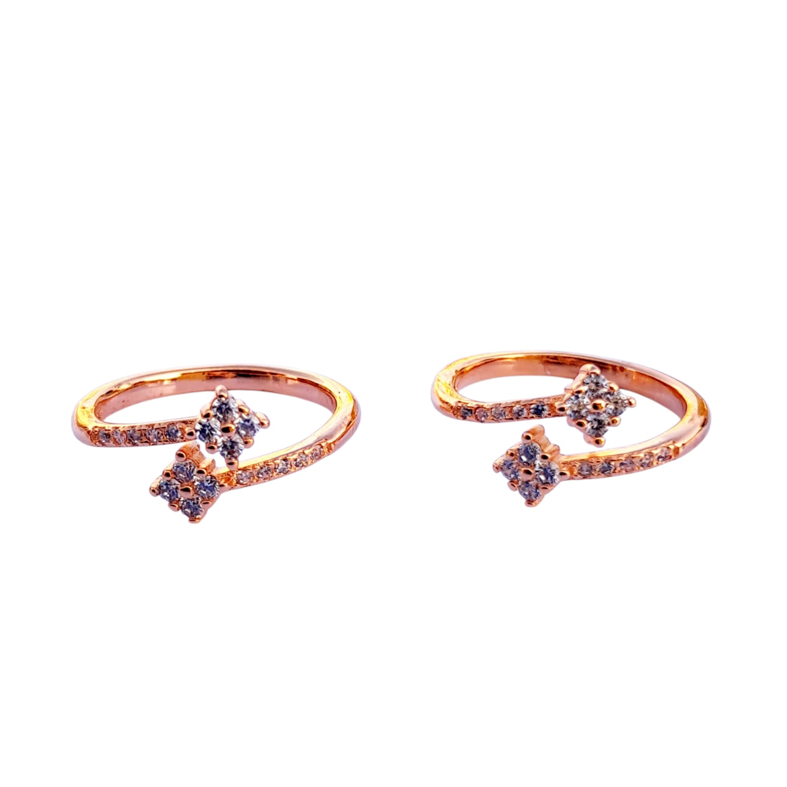 925 Silver Rose Gold Diamond Studded Toe Rings