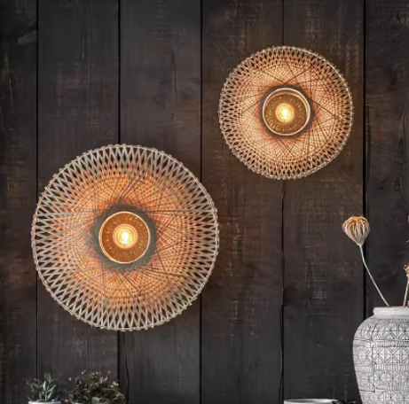 Rattan Wall Sconce Set