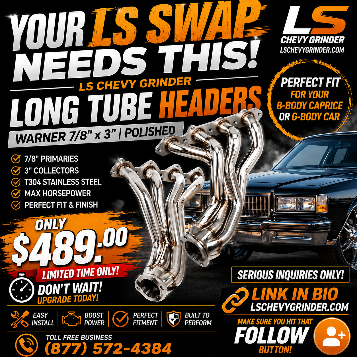 LS Chevy Grinder Header Set