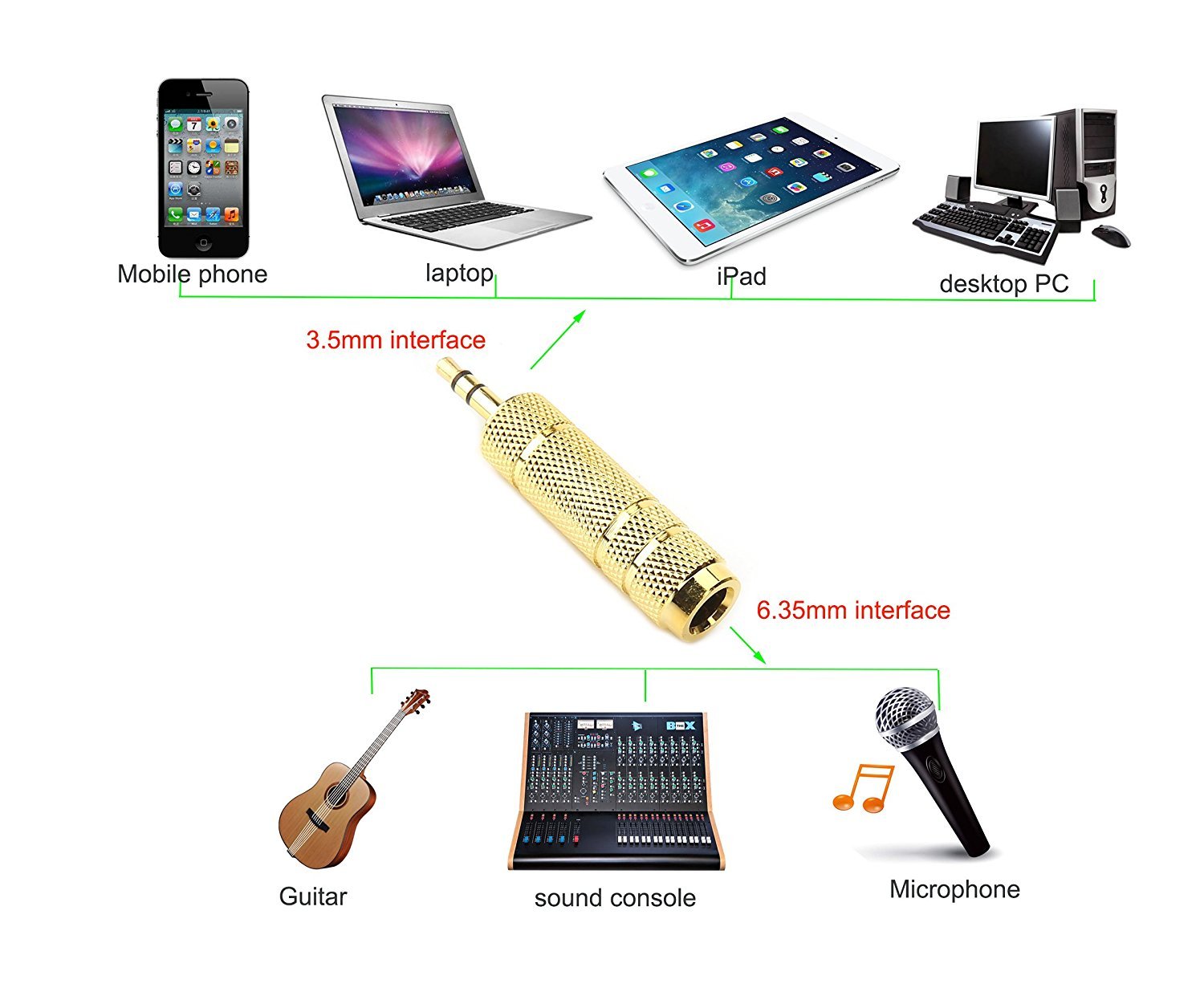 Gold-Plated 6.35mm to 3.5mm Audio Adapter