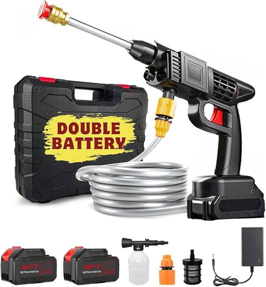 Cordless Portable Pressure Washer Gun 48V 12000mAh | Double Battery Wireless High Pressure Water Gun with Adjustable Nozzle & 5M Hose Pipe | Car Wash, Bike Cleaning & Outdoor Use