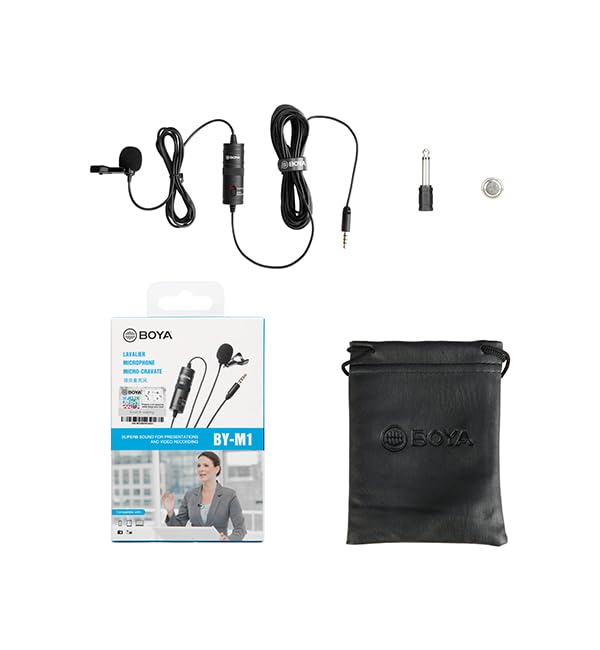 BOYA ByM1 Auxiliary Omnidirectional Lavalier Condenser Microphone with 20ft Audio Cable (Black)