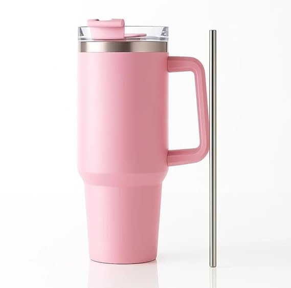 1200ml Stainless Steel Tumbler with Handle & Steel Straw | Double Wall Vacuum Insulated Mug | Spill Proof Lid | Beer & Cold Drink Travel Cup