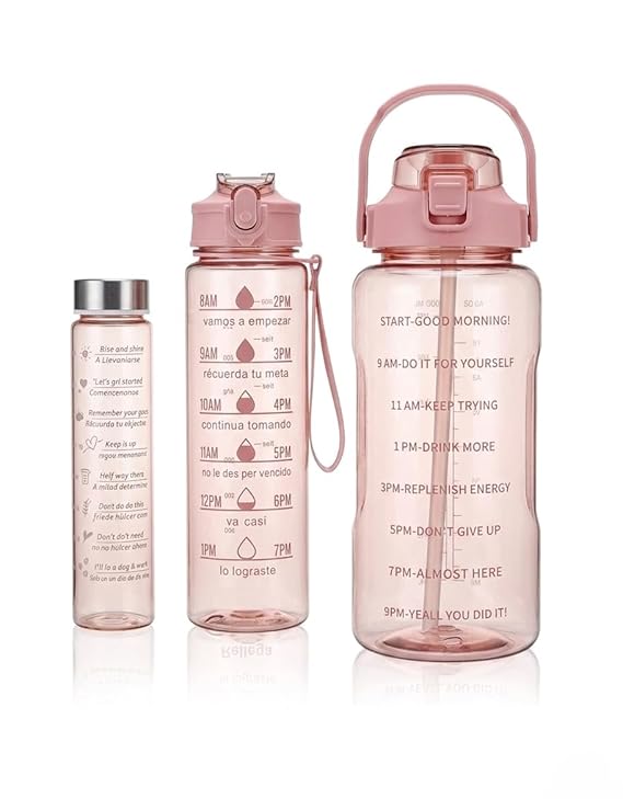 Motivational Water Bottle Set of 3, with Time Marker, Hydration Tracker, Gym and Fitness Use