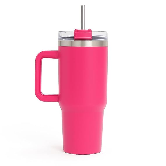 1200ml Stainless Steel Tumbler with Handle & Steel Straw | Double Wall Vacuum Insulated Mug | Spill Proof Lid | Beer & Cold Drink Travel Cup