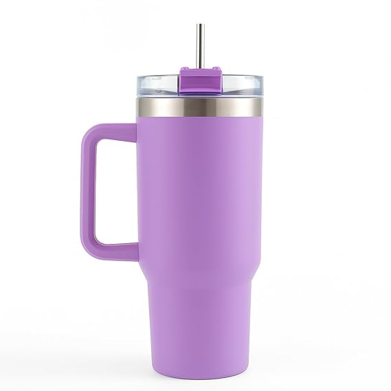 1200ml Stainless Steel Tumbler with Handle & Steel Straw | Double Wall Vacuum Insulated Mug | Spill Proof Lid | Beer & Cold Drink Travel Cup