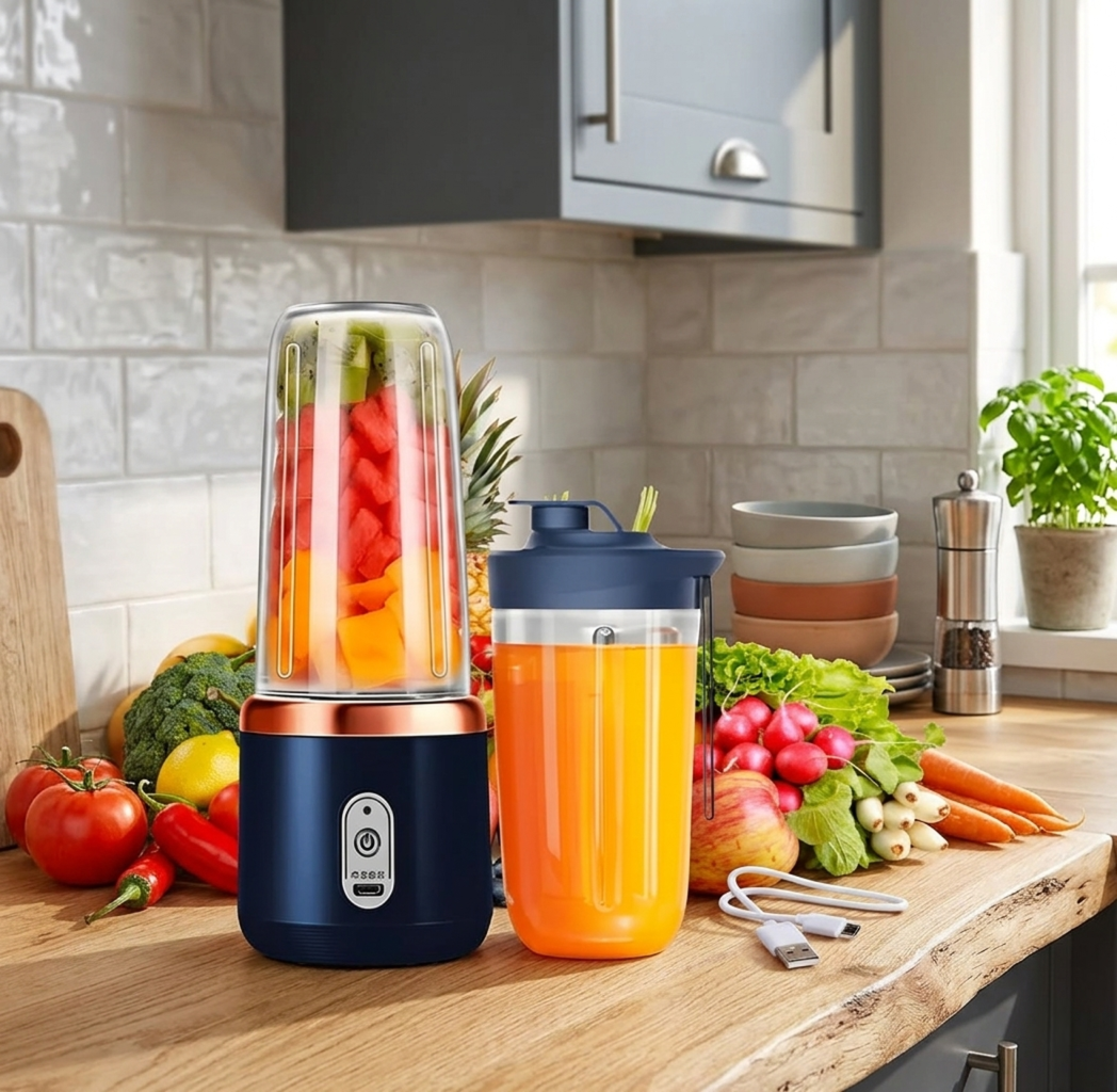 Portable Blender 400ml, USB-C Rechargeable Smoothie Juicer with 6 Stainless Steel Blades,  Mini Mixer for Shakes & Smoothies| Fruit Maker for Gym, Travel, Office & Kitchen