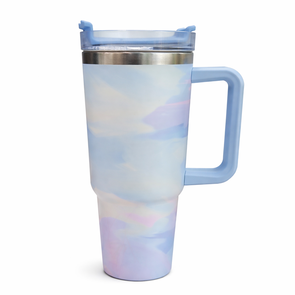 1200ml Stainless Steel Tumbler with Handle & Steel Straw | Double Wall Vacuum Insulated Mug | Spill Proof Lid | Beer & Cold Drink Travel Cup