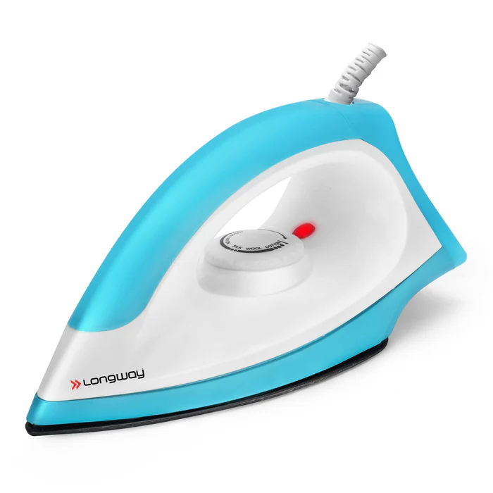 Longway Kwid Light Weight Non-Stick Teflon Coated Dry Iron, Electric Iron for Clothes | 2 Years Warranty | (1100 Watt, Blue)