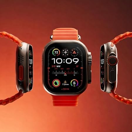 T800 Ultra Smartwatch with Bluetooth Calling, Heart Rate Monitor, Orange Silicon Band, Square Display, Magnetic Fast Charging Cable