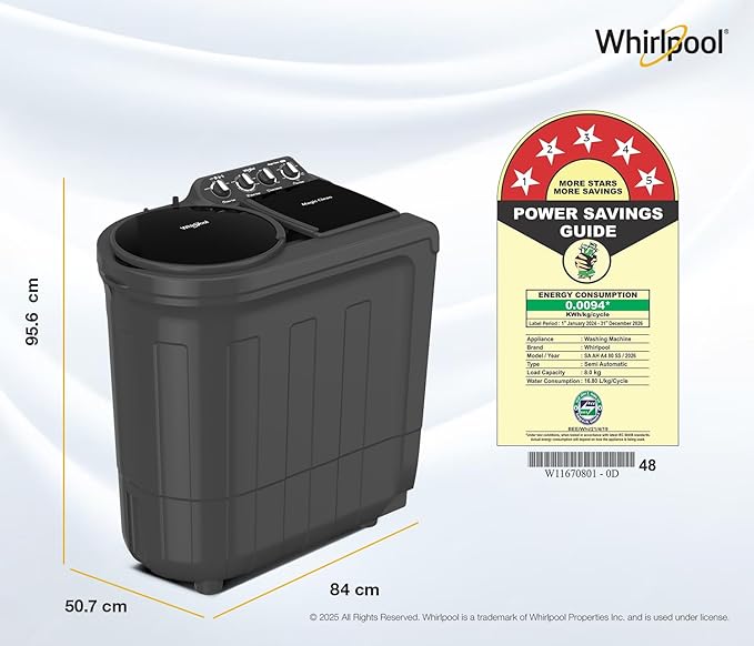 Whirlpool 8 kg 5 Star Semi-Automatic Top Loading Washing Machine