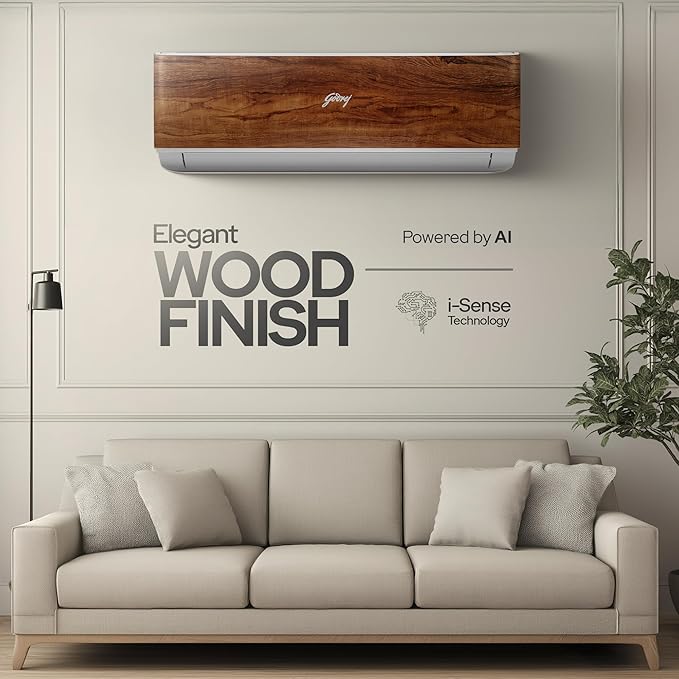 Godrej 1.5 Ton 3 Star, 5 Years Comprehensive Warranty, AI powered, 5-In-1 Convertible Cooling, 4 Way Air Swing, Wood Finish, Inverter Split AC