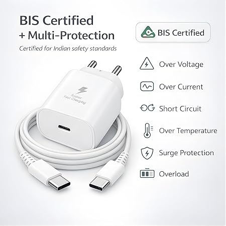 25W Charger for Samsung with Type C Cable | Super Fast Charging for Galaxy S26/S25 Ultra (Adapter with Cable)
