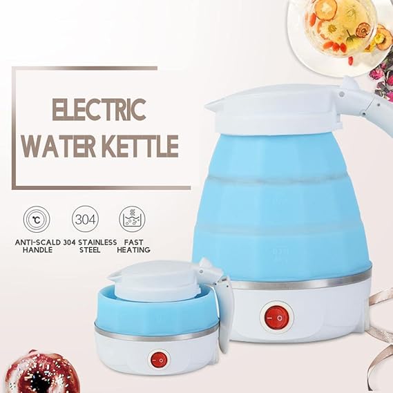 Folding Electric Kettle, Fast Boiling, Portable Electric Kettle, 600ml Boil Dry Protection, 100-240V Food Grade Silicone Foldable Kettle (Multicolor)