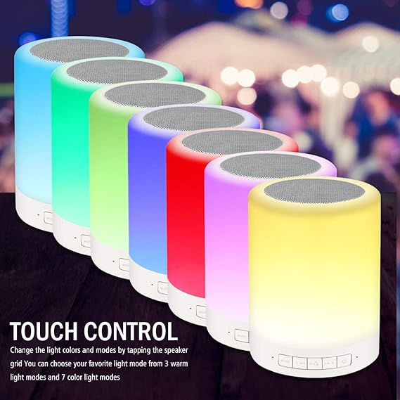 Night Light Bluetooth Speaker Wireless Smart Touch Control Bedside Table Lamp with Colorful Led, Best Gift for Teens Kids Children Students Girlfriend Boyfriend Women Men