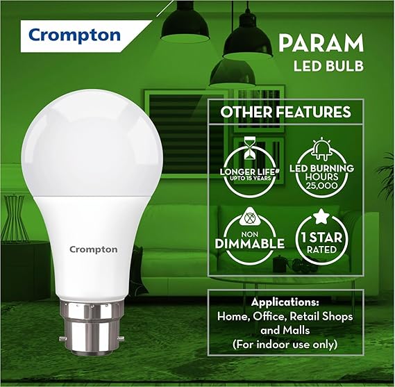Crompton Param 9W Round B22 LED Cool Day Light