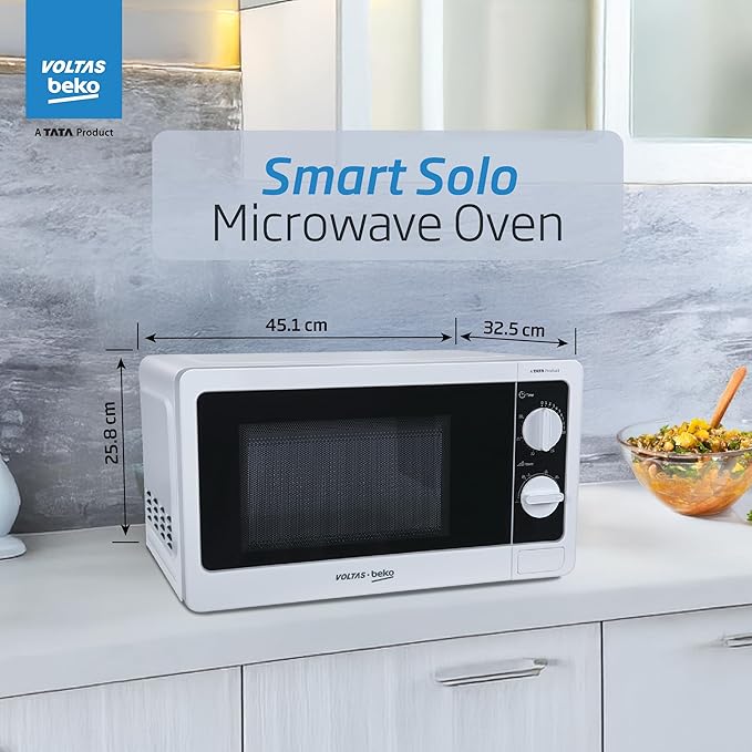 Voltas Beko A Tata Product 20L, 700W smart solo Microwave oven, White | with Anti bacterial Inner Cavity and Large Turntable