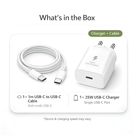 25W Charger for Samsung with Type C Cable | Super Fast Charging for Galaxy S26/S25 Ultra (Adapter with Cable)