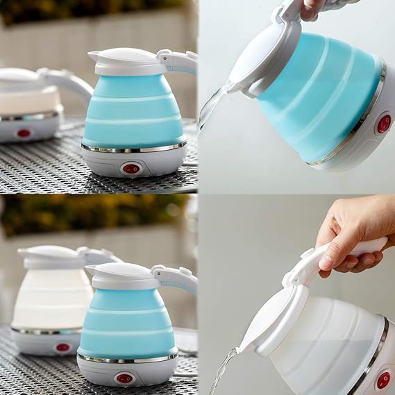 Folding Electric Kettle, Fast Boiling, Portable Electric Kettle, 600ml Boil Dry Protection, 100-240V Food Grade Silicone Foldable Kettle (Multicolor)