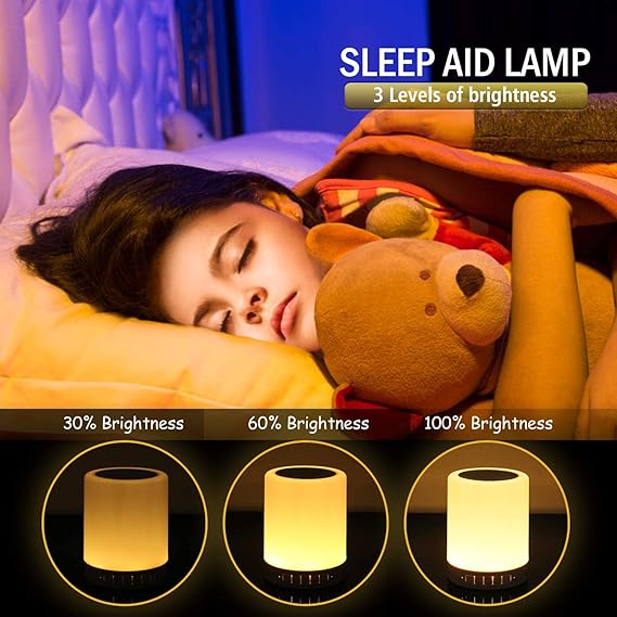 Night Light Bluetooth Speaker Wireless Smart Touch Control Bedside Table Lamp with Colorful Led, Best Gift for Teens Kids Children Students Girlfriend Boyfriend Women Men