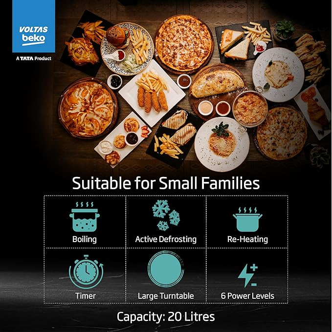 Voltas Beko A Tata Product 20L, 700W smart solo Microwave oven, White | with Anti bacterial Inner Cavity and Large Turntable