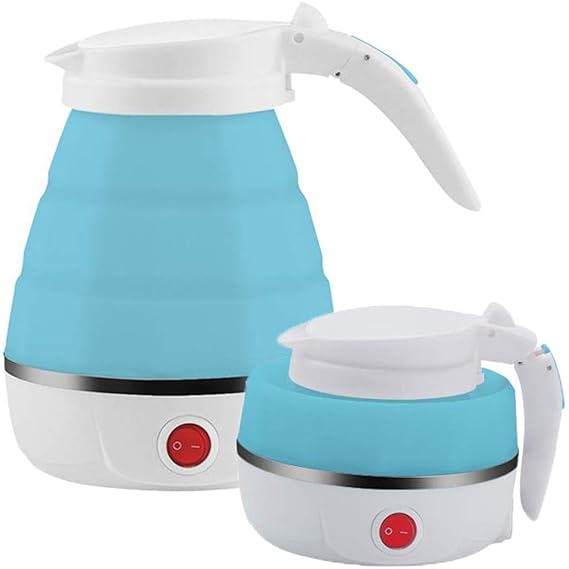 Folding Electric Kettle, Fast Boiling, Portable Electric Kettle, 600ml Boil Dry Protection, 100-240V Food Grade Silicone Foldable Kettle (Multicolor)