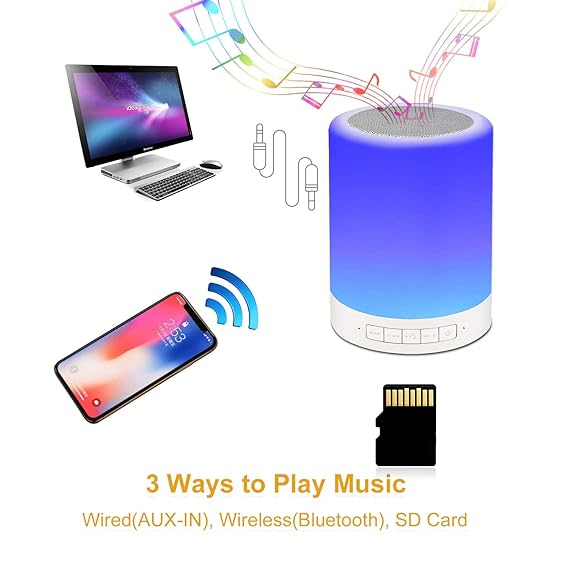 Night Light Bluetooth Speaker Wireless Smart Touch Control Bedside Table Lamp with Colorful Led, Best Gift for Teens Kids Children Students Girlfriend Boyfriend Women Men