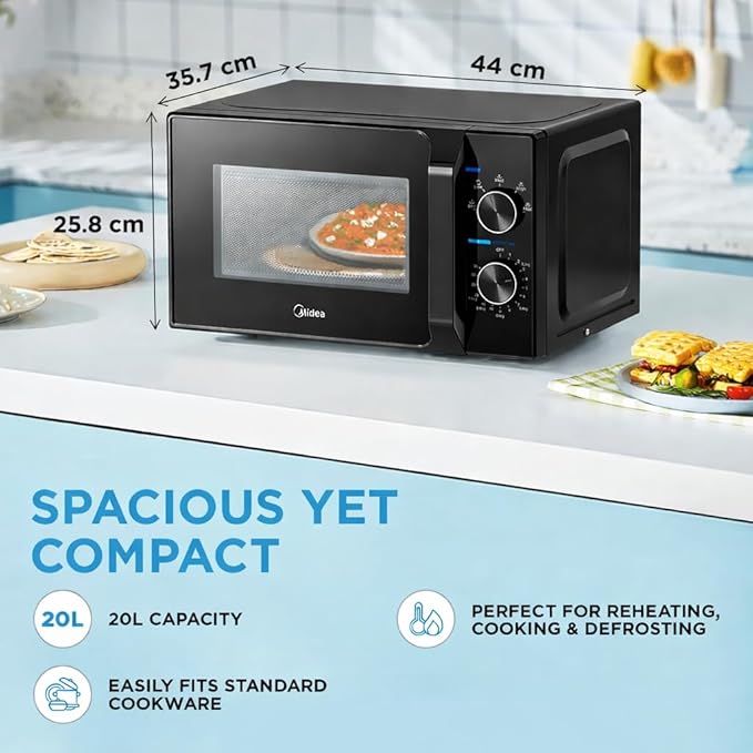 Midea 20L Solo Microwave Oven (Black, 5 power levels & Defrost function)