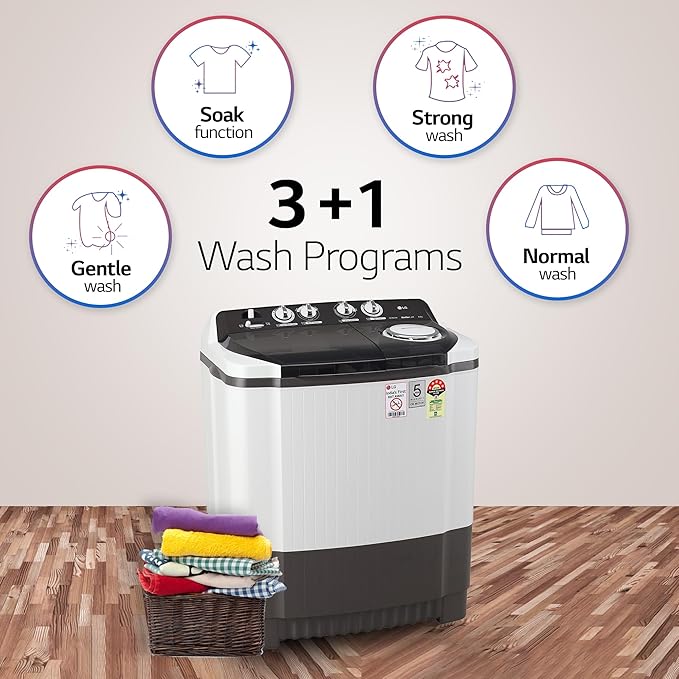 LG 8.0 Kg 5 Star Semi-Automatic Top Loading Washing Machine with Roller Jet Pulsator, Wind Jet Dry, Soak & Rat Away Technology