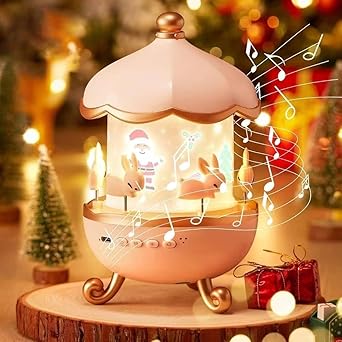 Musical Carousel Night Light Bunny Carousel Night Light Projector, 6 Set Films Rotating LED Lamp, Star Projection Light for A Magical Nursery Atmosphere, Rotatable Rabbit Night Lamp for Kids Room Decor