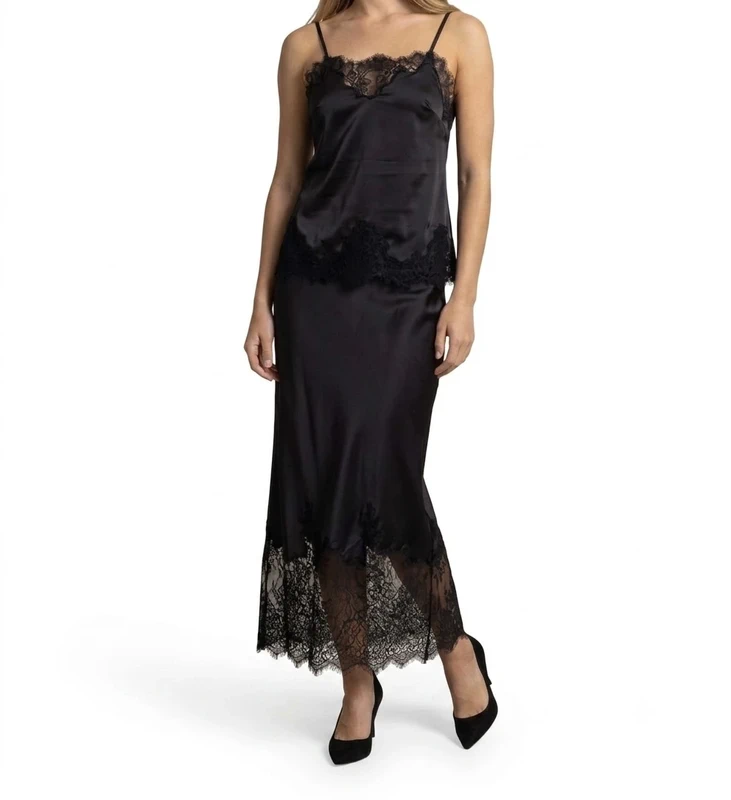 Ensemble Bretelle Jupe Avec Dentelle - Noir