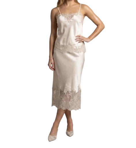 Ensemble Bretelle Jupe Avec Dentelle - Beige