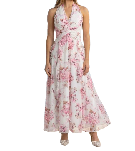 Robe à Volant avec Fleur Imprime - Rose