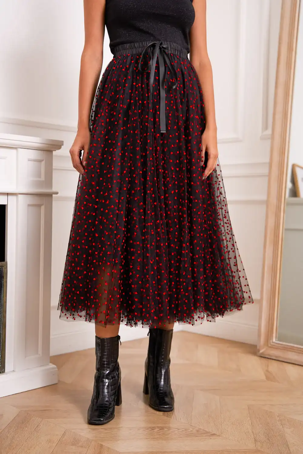 Jupe longue tulle à pois roses