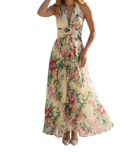 Robe à Volant avec Fleur Imprime - vert