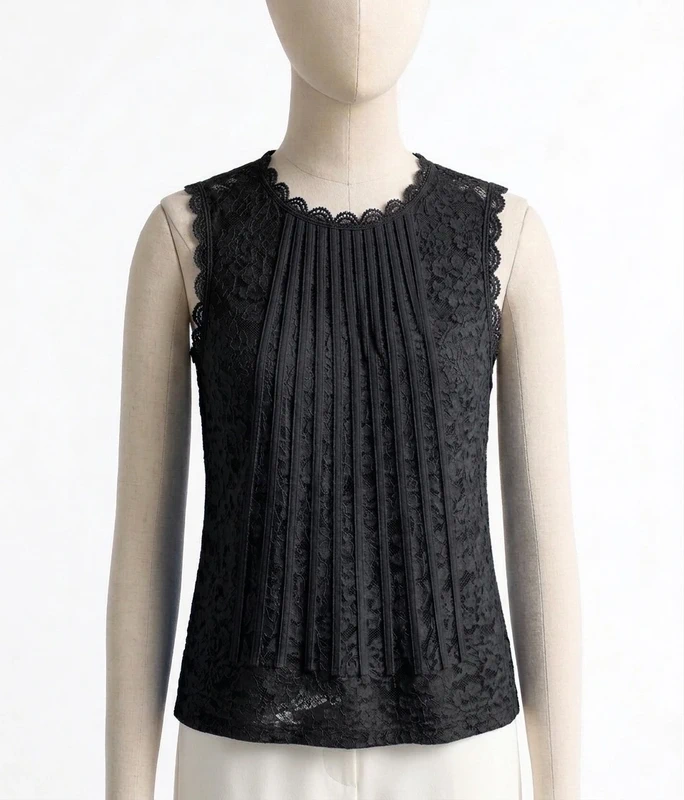 Top sans manches en dentelle - Noir 