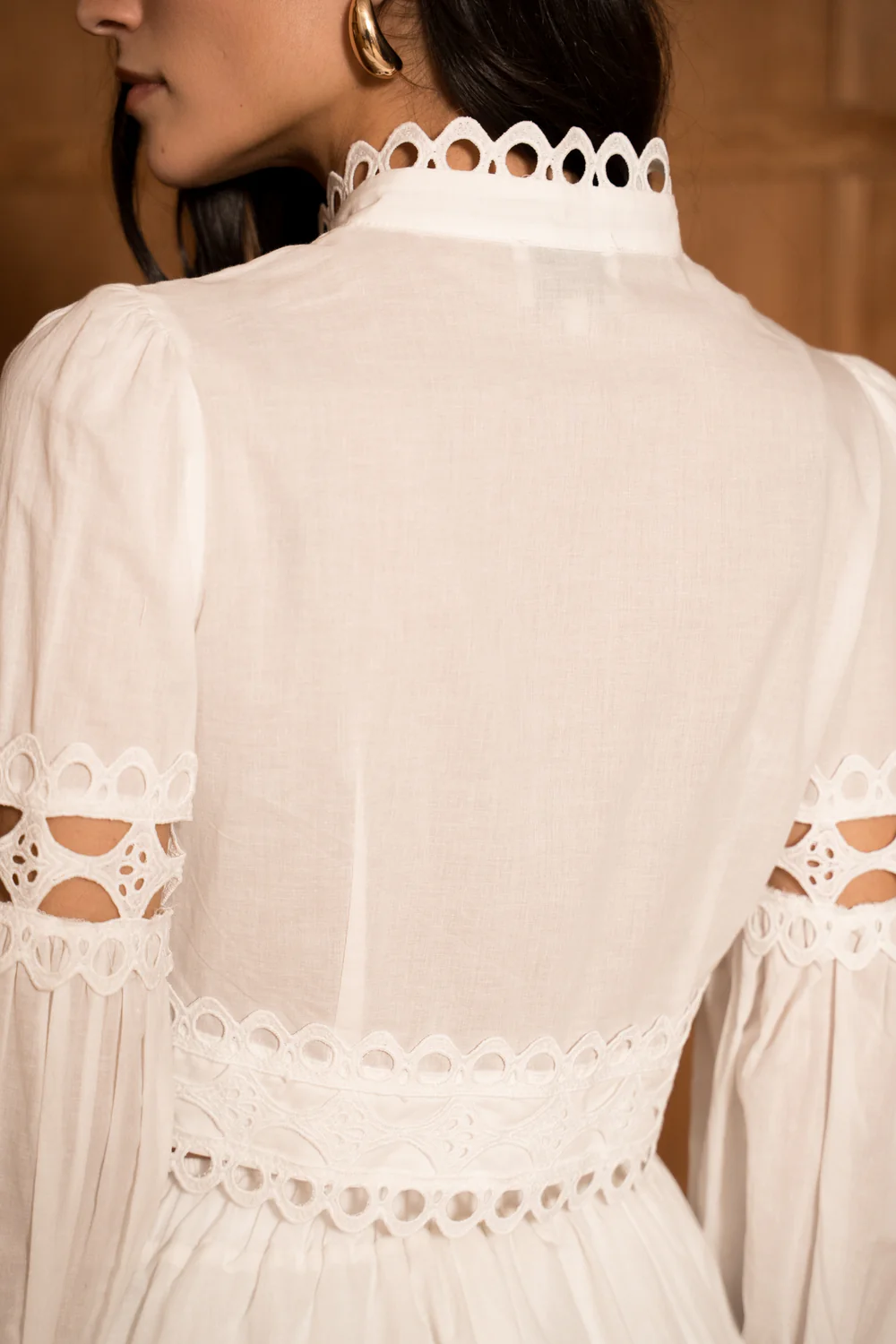Chemise crop Ellie en coton ajouré - Blanc 