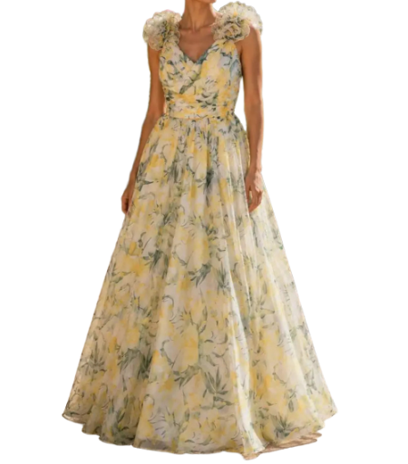 Robe longue florale estivale - Jaune 