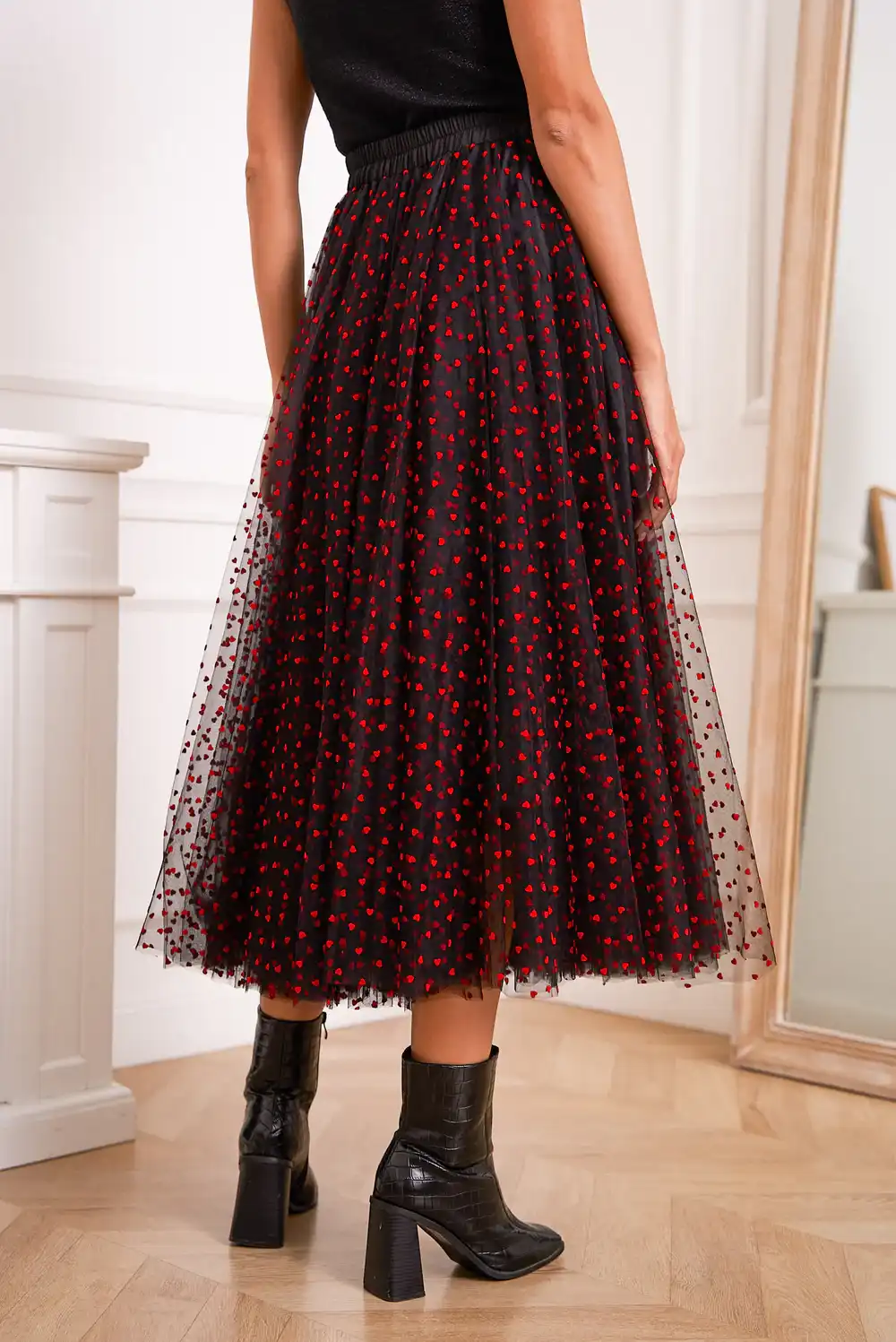 Jupe longue tulle à pois roses