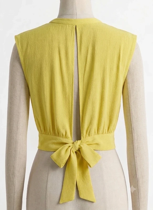 Top maguie soyeux noeud dans le dos - Jaune 