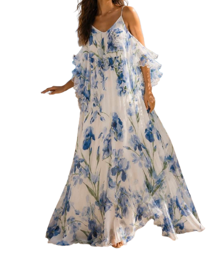 Robe Longues Imprime Fleuri - Bleu