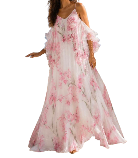 Robe Longues Imprime Fleuri - Rose
